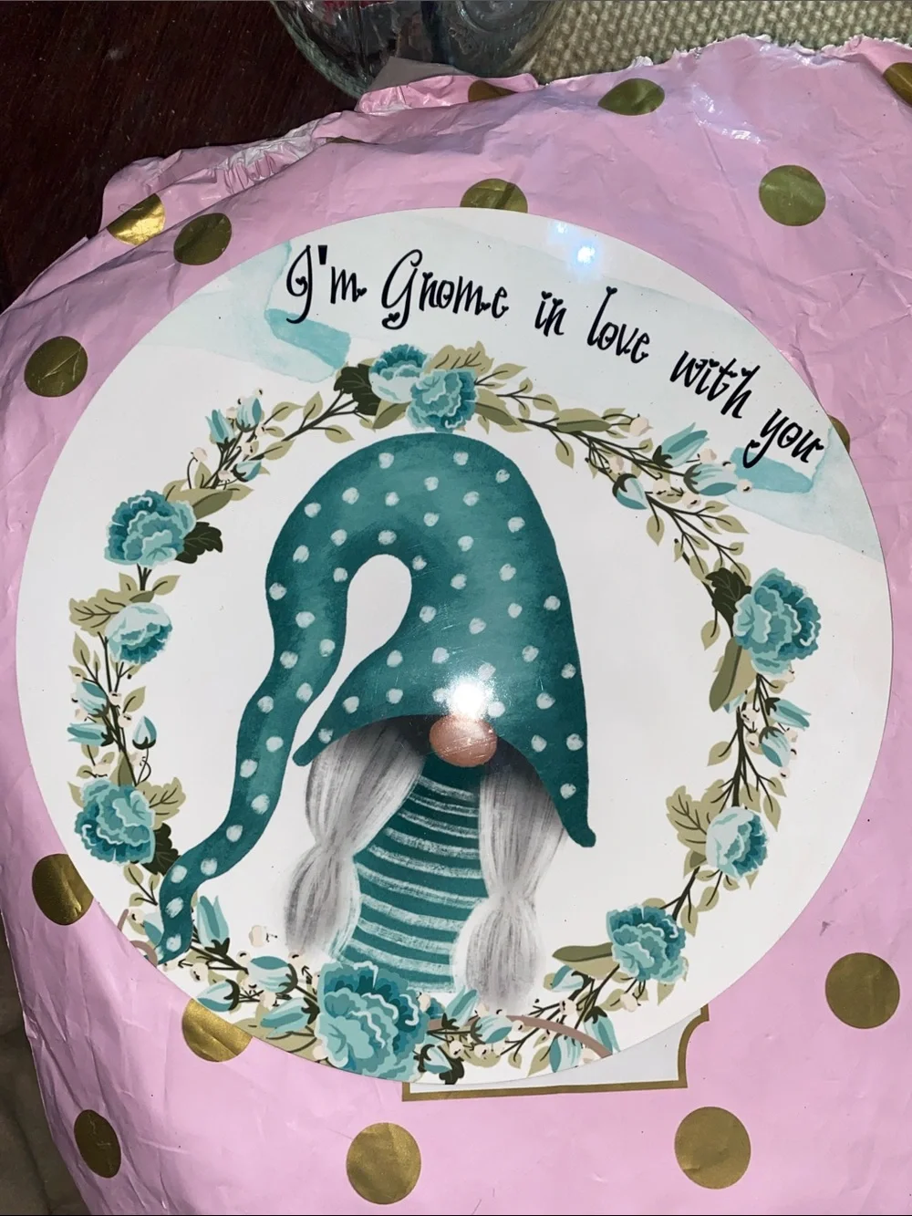 Teal Polka Dot Gnome Wreath centerpiece- Floral Wreath